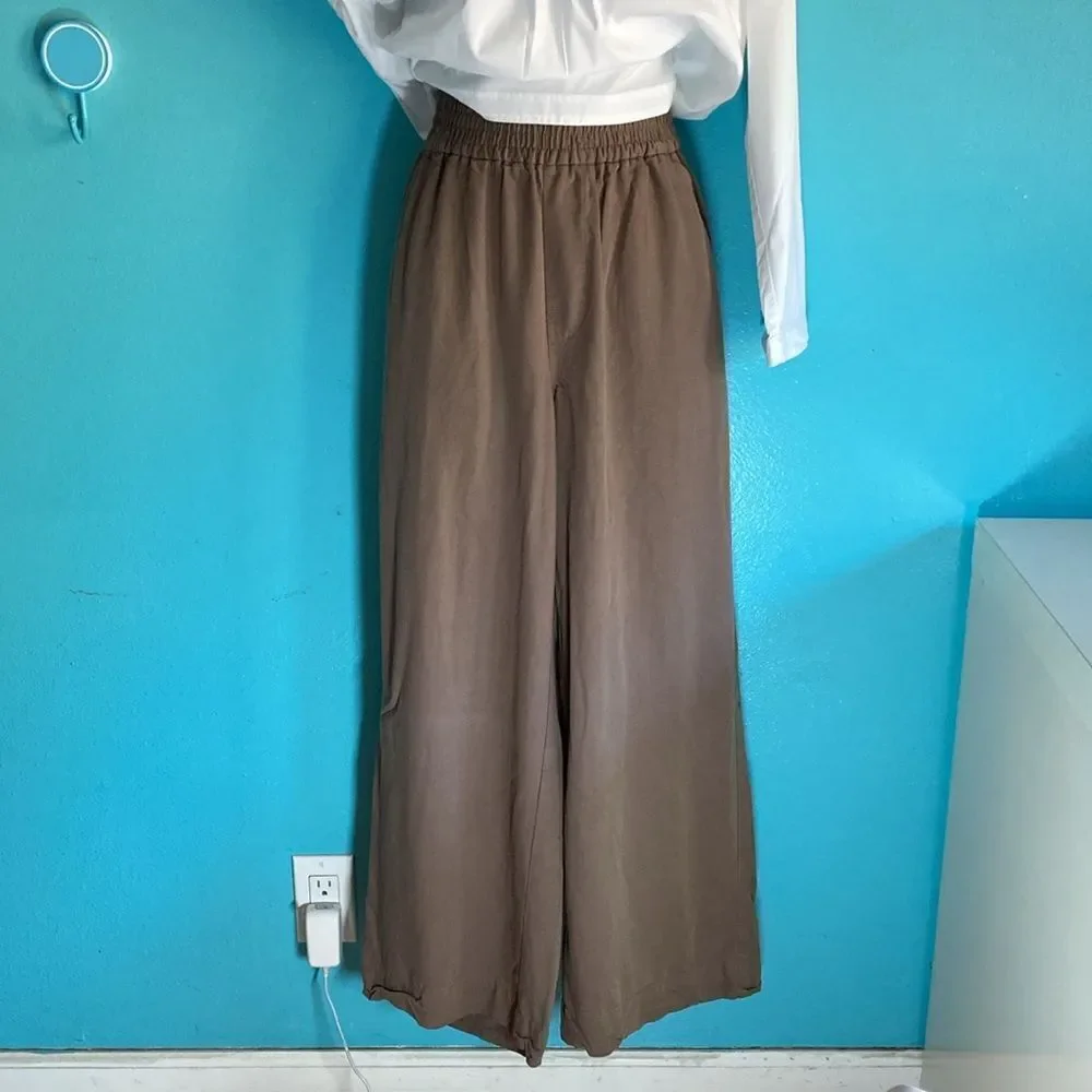 Madewell Size XS Drapeweave Carly Wide Leg Pull On Pants Castle Rock Light Brown
